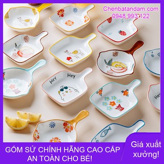 Bát sứ đĩa sứ ăn dặm hình vuông, tròn hoạ tiết có tay cầm