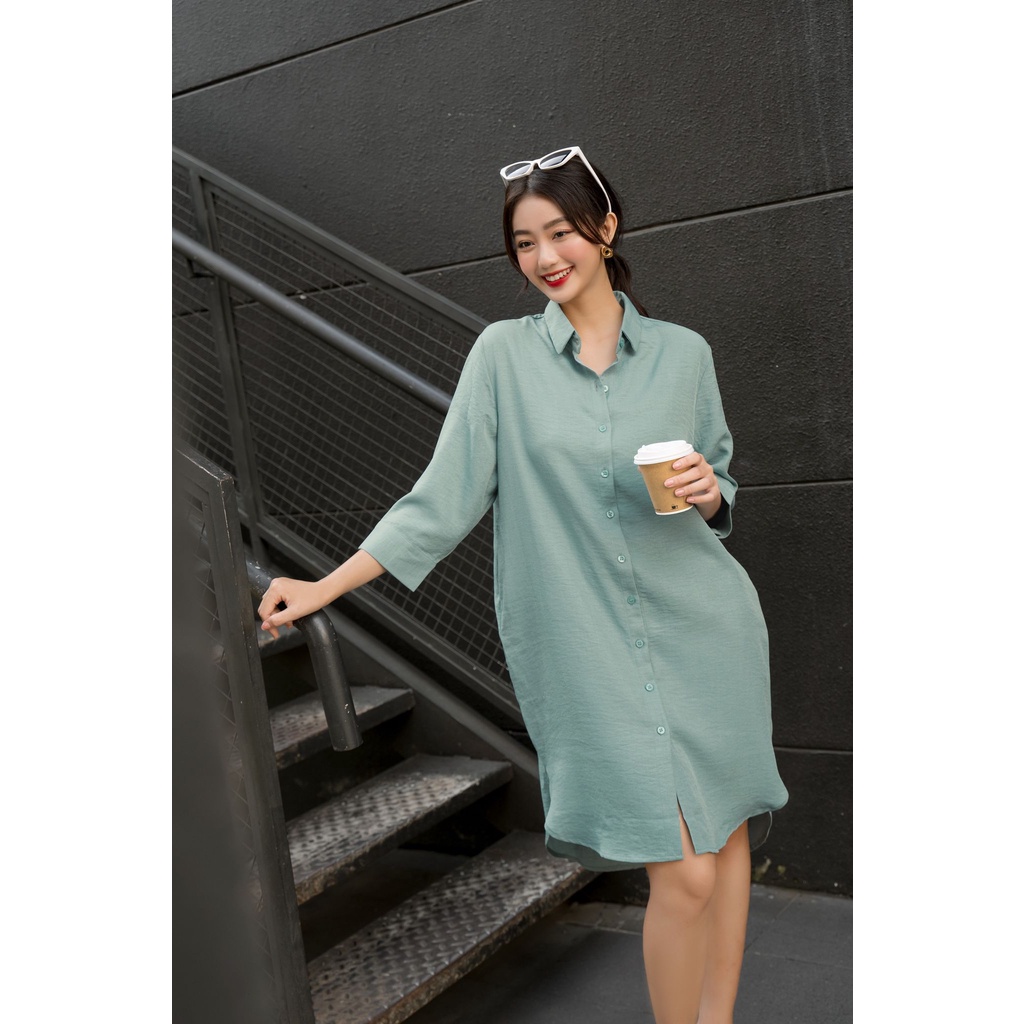OLV - Đầm Button Shirt Dress in Blue