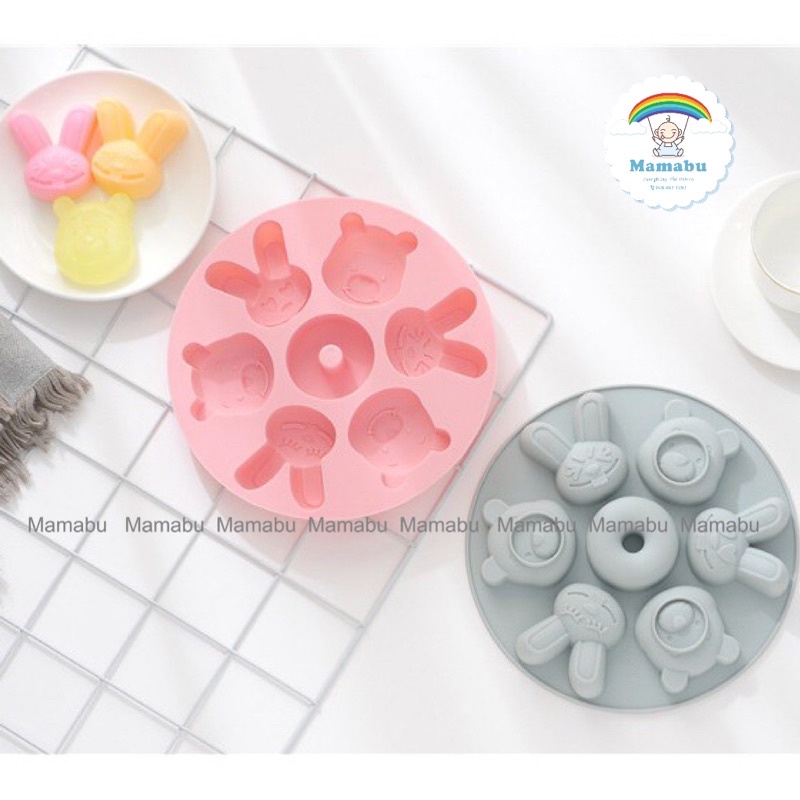 Khuôn Silicon Tròn Làm Bánh Flan, Thạch Pudding, Khuôn Hấp Bánh, Nướng Bánh Có Nắp Đậy Hình Con Vật Dễ Thương Mamabu