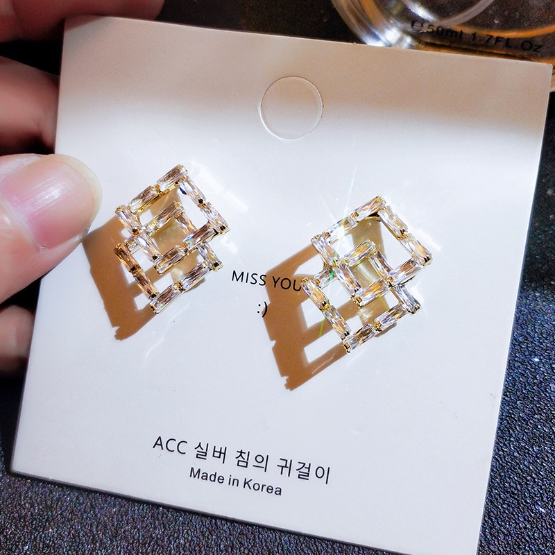[Jiudoulan] Khuyên Tai Đính Đá Zircon Vuông Độc Đáo Sang Trọng Cho Nữ