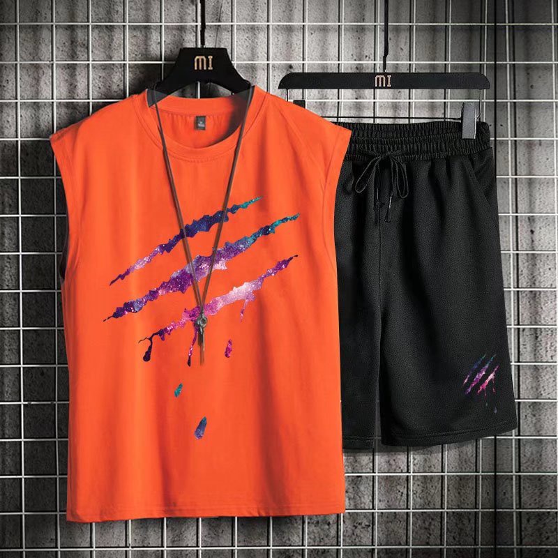 Bộ đồ thể thao áo sát nách phối quần short dáng rộng cỡ lớn m-8xl thời trang mùa hè cho nam