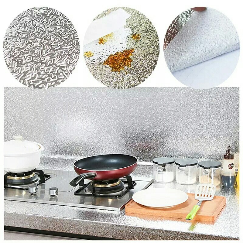 Decal dán bếp tráng nhôm cách nhiệt màu bạc (giá bán theo mét)