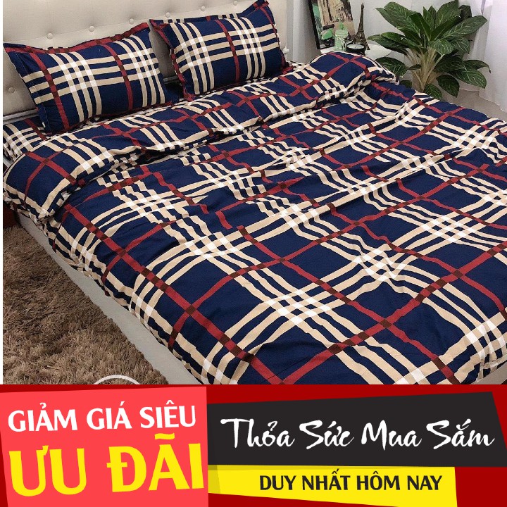 [1m6x2m]Xả kho thu hồi vốn 1 drap 2 vỏ gối nằm mẫu kẻ xanh hồng