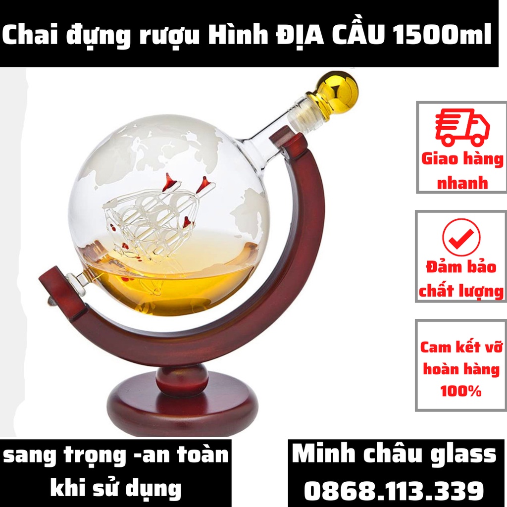 Bình thủy tinh đựng rượu cao cấp 1500ml hình địa cầu siêu trong vỏ chai rượu dùng làm quà tặng ý nghĩa
