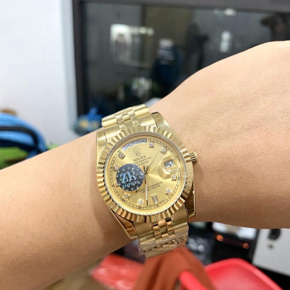 Đồng Hồ Nam RoLex Sapphire RA22 Mặt VÀNG Day-Date  Máy cơ Automatic Nhật Chống xước Tuyệt Đối