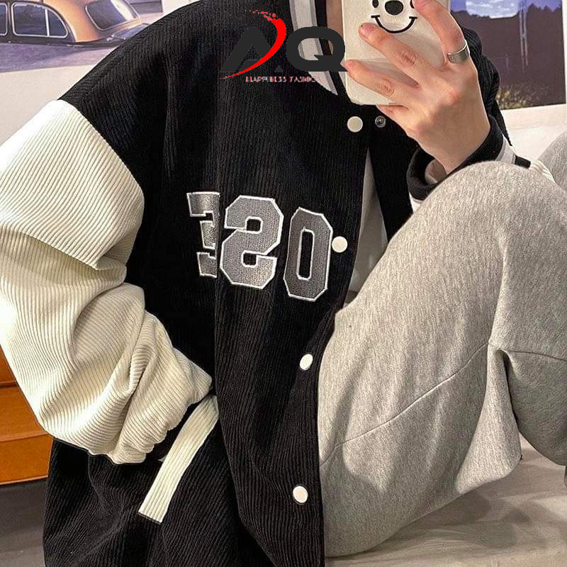 Áo bomber varsity jacket Unisex Form rộng nhung tăm Hình thêu 100% Áo khoác nam nữ Gonz Bóng chày- AQ STORE
