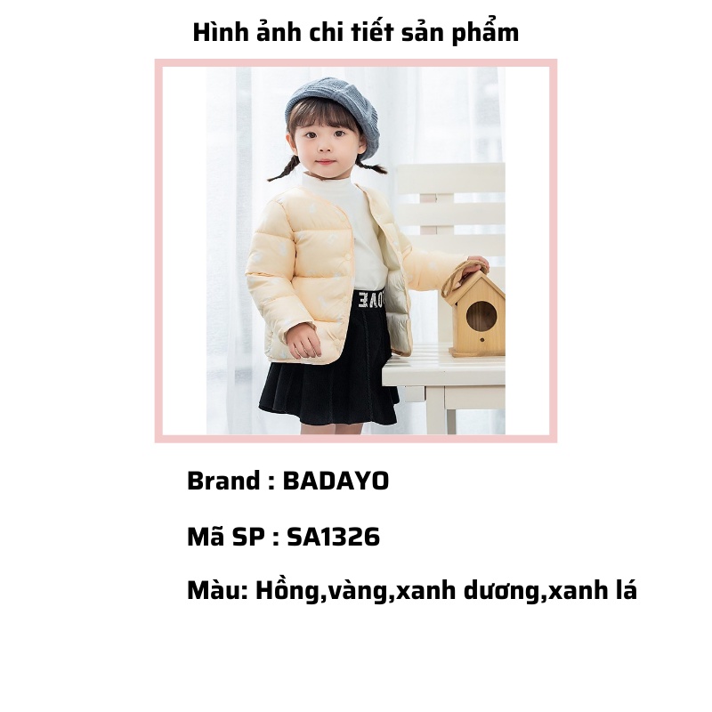 Áo phao lông vũ siêu nhẹ co bé giữ ấm cơ thể thu đông BADAYO SA1326