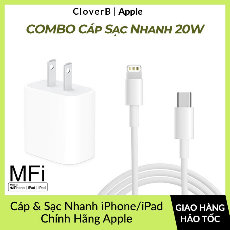 | Combo | Củ Sạc Và Dây Cáp iPhone, iPad Sạc Nhanh iPhone/iPad PD 20W Chính Hãng Zin Bảo Hành 12 tháng