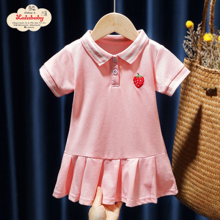 Váy liền đuôi cá cho bé gái màu hồng hình quả dâu xinh xắn size 12-20kg
