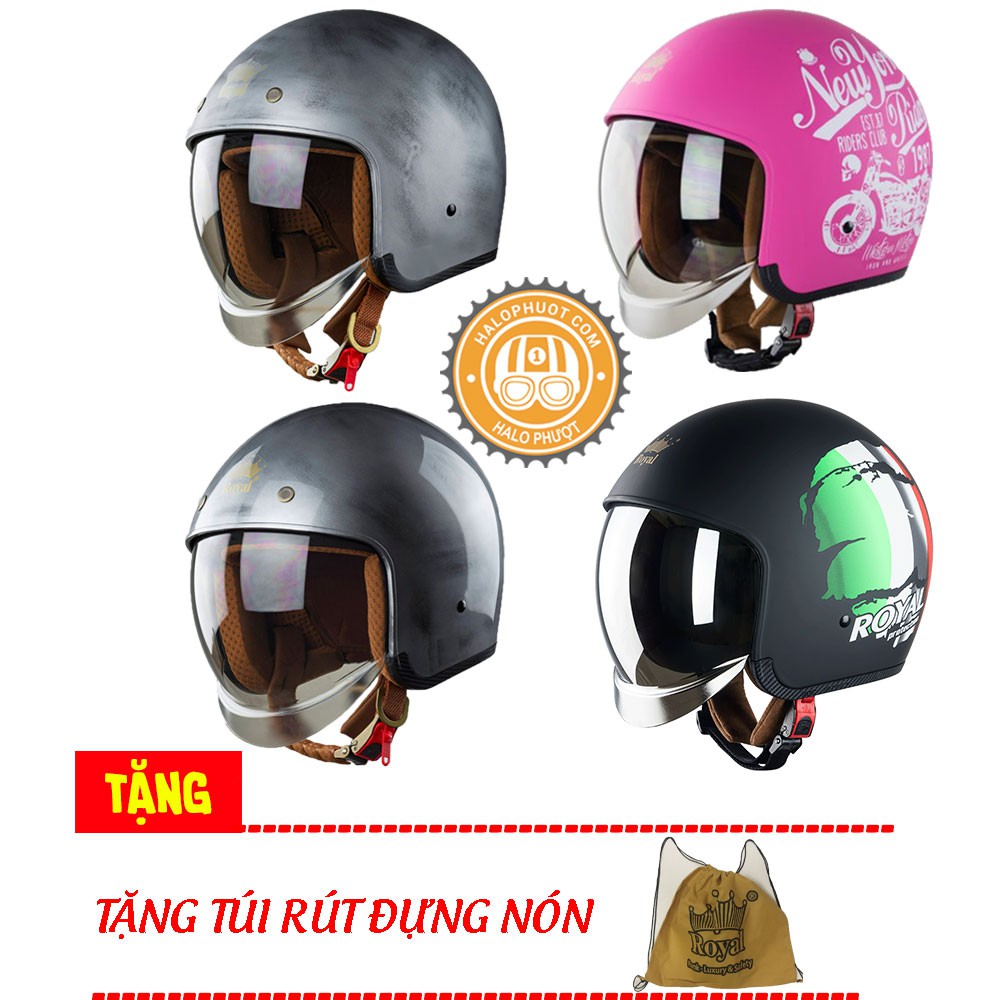 Nón bảo hiểm 3/4 kính âm Royal M139 Tem (tặng balo rút)