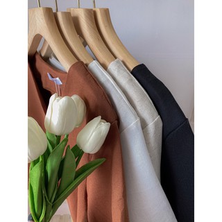 Áo cổ V chất đũi linen