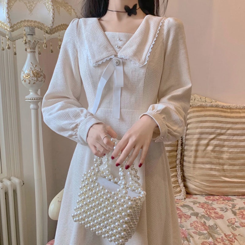 Đầm tay dài cổ búp bê dáng ôm thời trang mùa thu thanh lịch