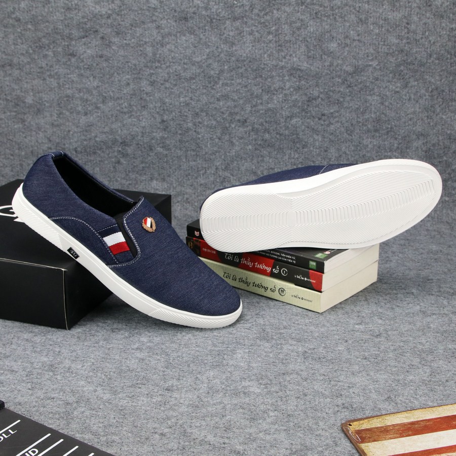Giày lười vải nam thân xanh đen đế trắng TS279 Tronshop | BigBuy360 - bigbuy360.vn