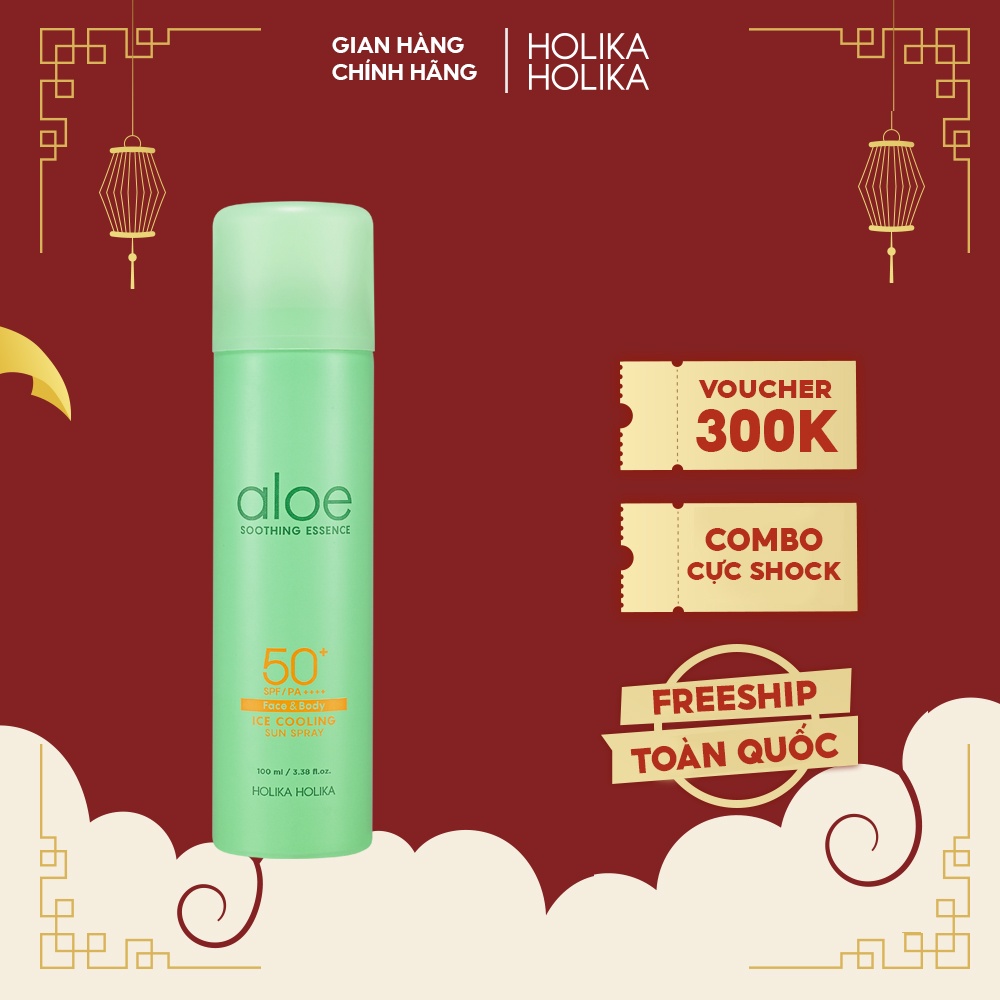 Xịt chống nắng Hàn Quốc Holika Holika SPF 50+ PA++++ chiết xuất lô hội lành tính kiềm dầu bảo vệ da suốt 24h 100ml