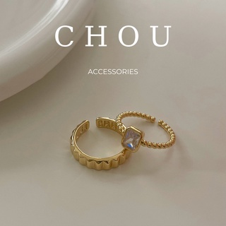 Set 2 Nhẫn Đính Đá Vuông | CHOU ACCESSORIES |