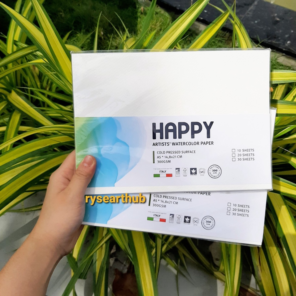 Giấy vẽ màu nước HAPPY khổ postcard A6/A5/A4 10 tờ 300gsm