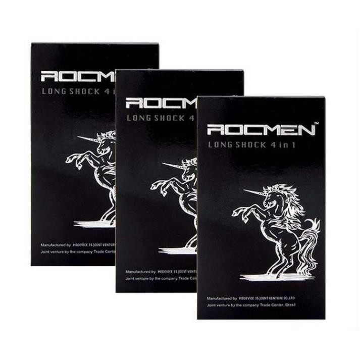 Hộp 12c bao cao su gân gai kéo dài thời gian ROCMEN đen BCSRD001