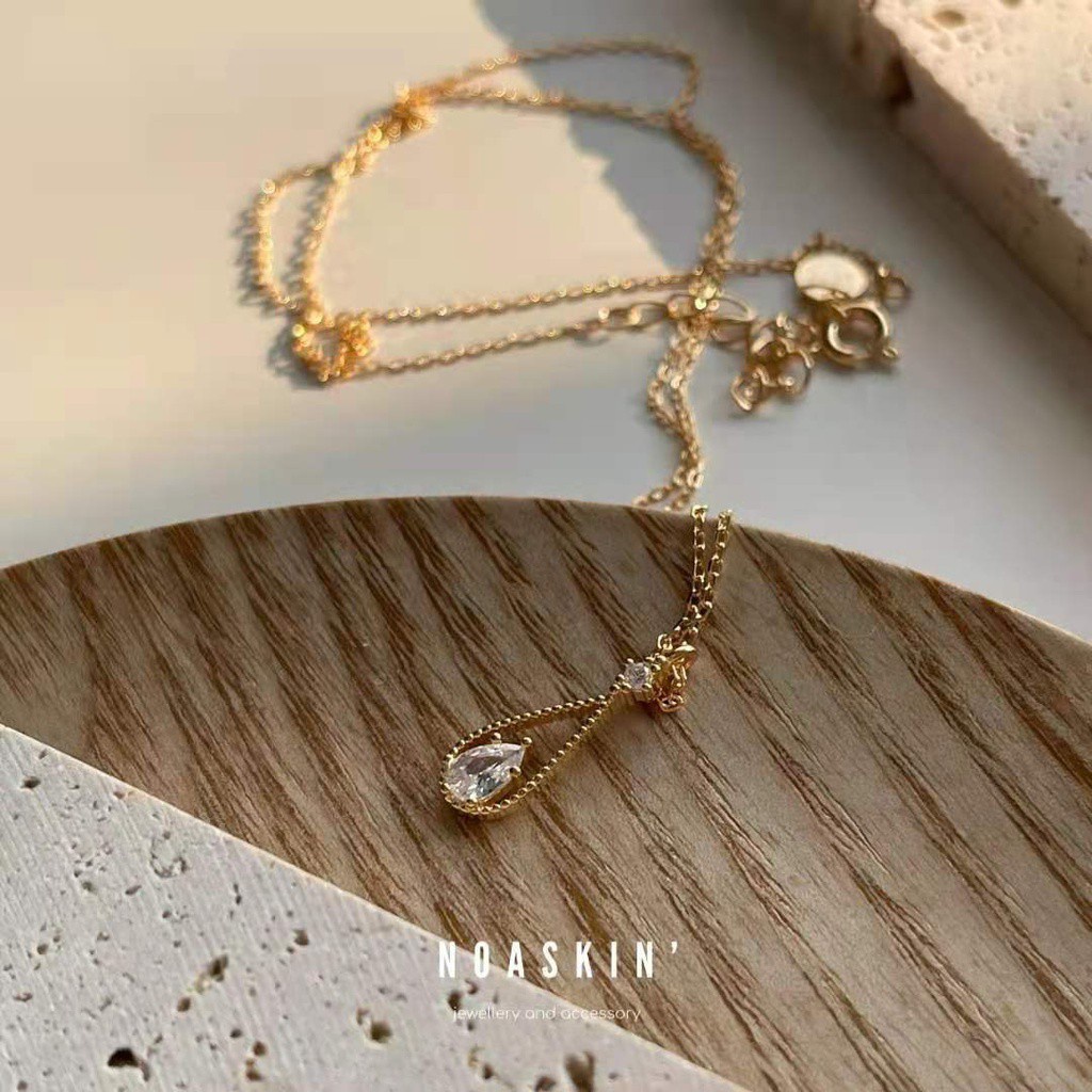 【Necklace】】Bordeaux Water Droplets~Champagne Gold Lace Necklace Female Clavicle Chain Niche Design Elegant High-Grade Exquisite Necklace
