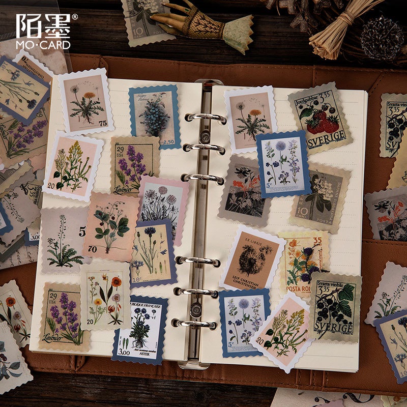 Hộp 46 miếng tem dán trang trí phong cách retro xinh xắn