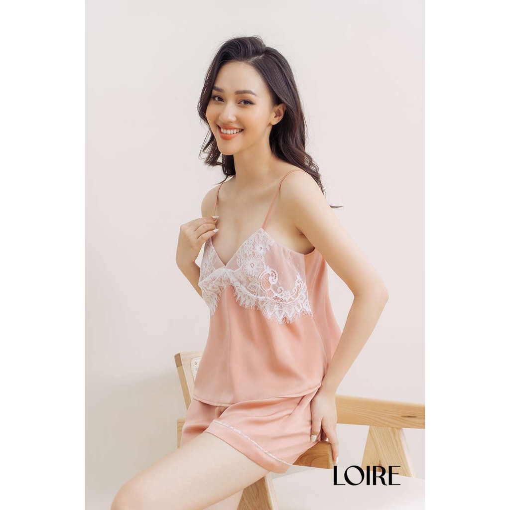Bộ Đồ Ngủ Áo Hai Dây Ngực Ren Hồng Cam Loirechic BDN10