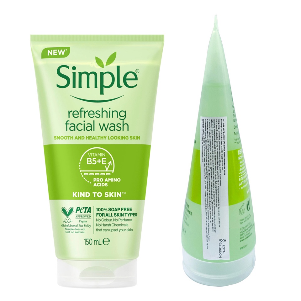 Sữa rửa mặt Simple Refreshing Facial Wash 150ml, dạng Gel cho da nhạy cảm
