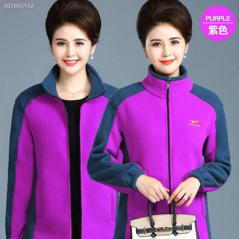 Middle-aged and elderly sweater loose thick mother wear fleece jacket stitching women s fall/winter polar fleece top