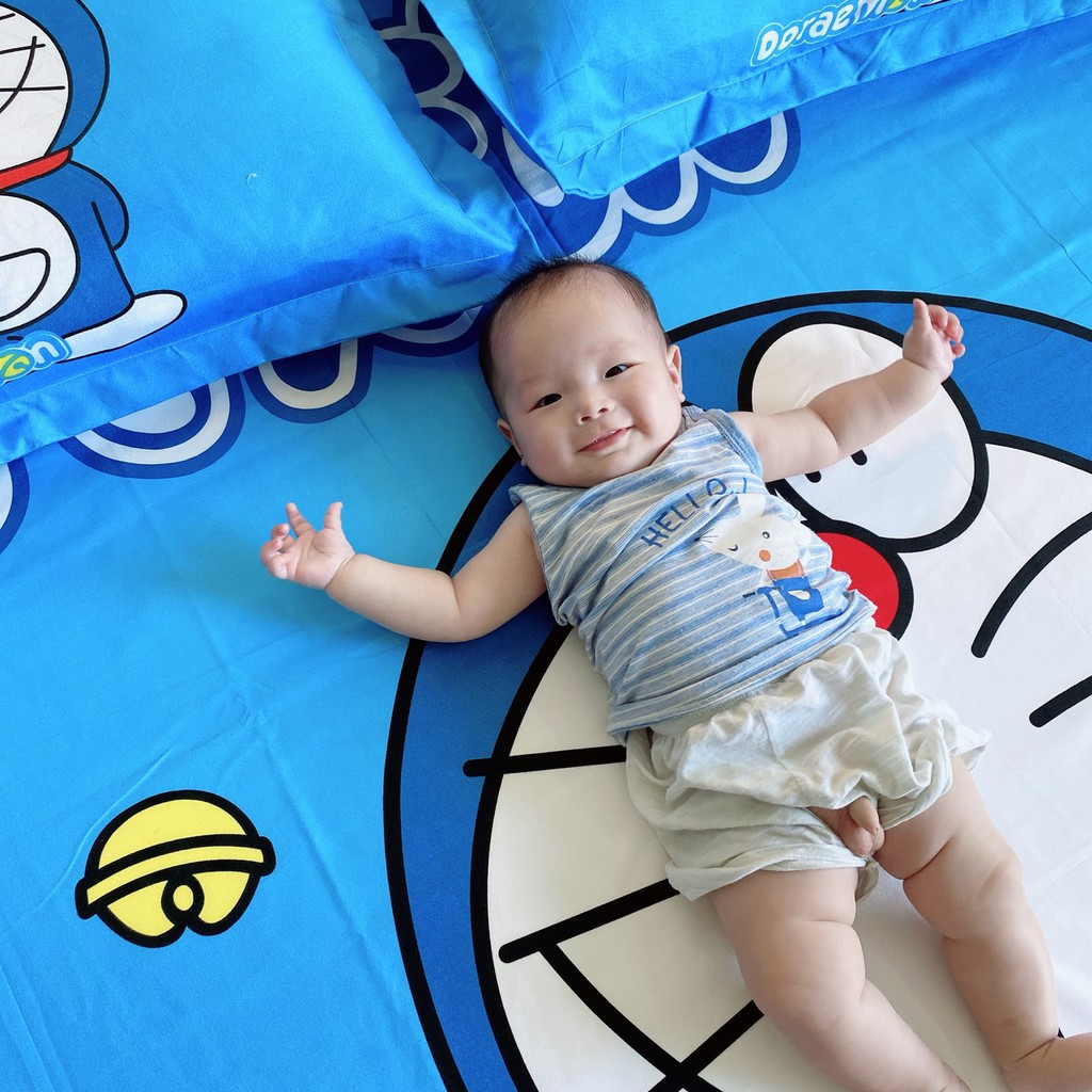 Bộ Ga Gối Cotton Tina LIDACO cho bé -  Doraemon chuông