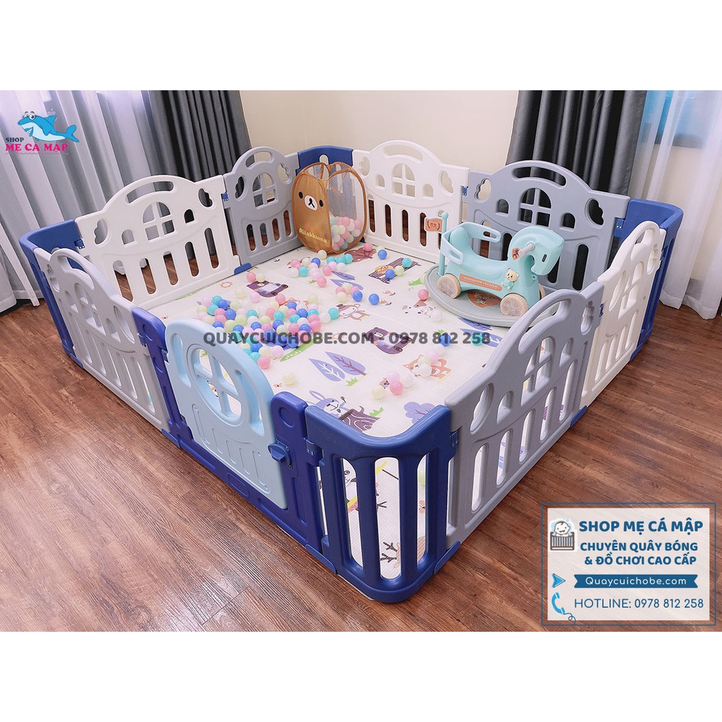 Quây cũi nhựa Holla Kiddy 1m8x2m xanh ghi hàng đẹp, tổng kho có sẵn chính hãng