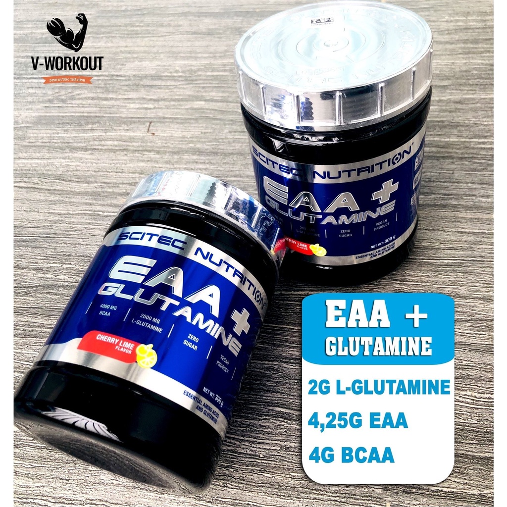 EAA | EAA + GLUTAMINE - CHERRY LIME FLAVOUR 300G- 33sv | Phục Hồi, chống dị hóa và phát triển cơ bắp | SCITEC NUTRITION