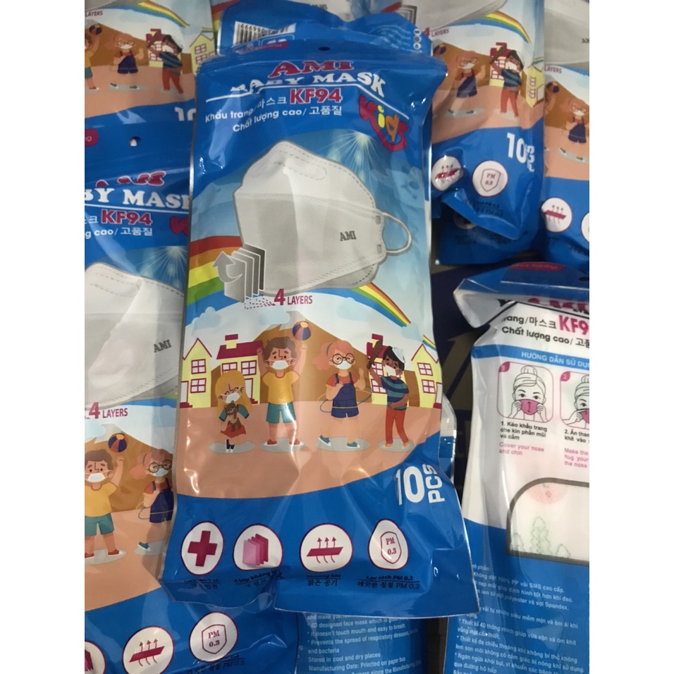 Combo 50c/100c Khẩu trang trẻ em KF94 kháng khuẩn công nghệ Hàn Quốc ( 1 túi 10c) (sz3-12t)