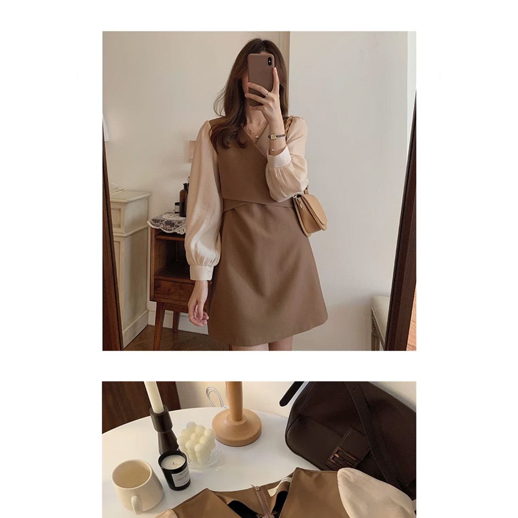 Đầm Tay Dài Cổ Chữ V Thời Trang Mùa Thu Dành Cho Nữ | BigBuy360 - bigbuy360.vn