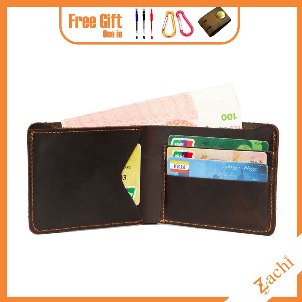 Bóp nam, Ví nam mini da bò Sáp Hàng Chất Đẹp Màu Nâu V30 ZACHI