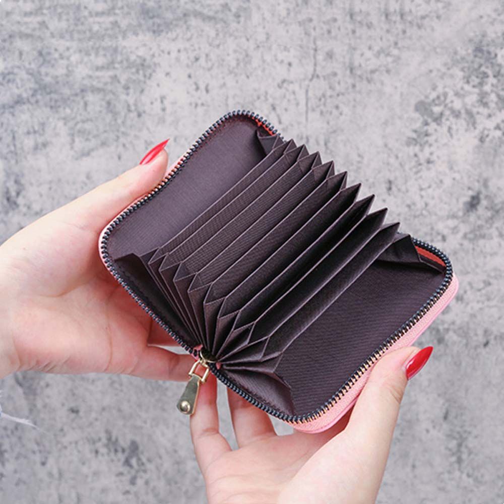 Ví Da Pu Mini Đựng Thẻ Nhiều Ngăn Có Khóa Kéo Màu Trơn Cho Nữ