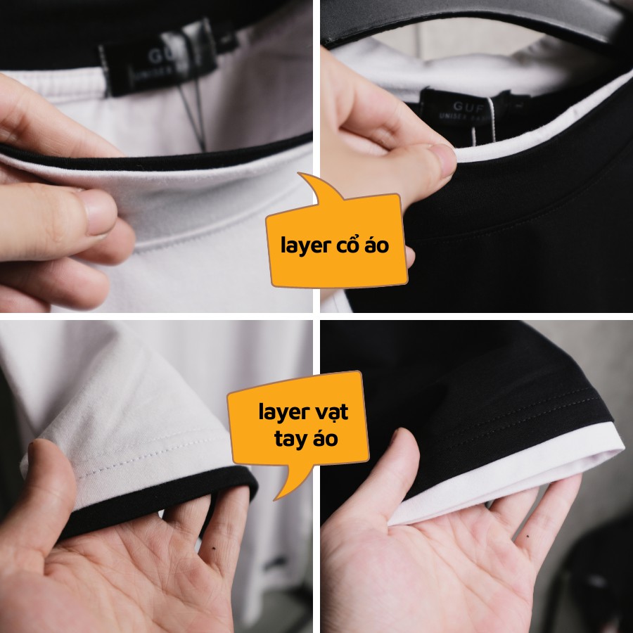 Áo Thun Layer Tay Lỡ Nam Nữ Form Dáng Rộng 2 Màu Trắng Đen Basic GUF | BigBuy360 - bigbuy360.vn