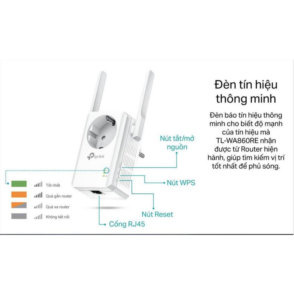 TP-Link N 300Mbps Bộ mở rộng sóng Wi-Fi Tích hợp ổ cắm điện-TL-WA860RE - Hàng Chính Hãng