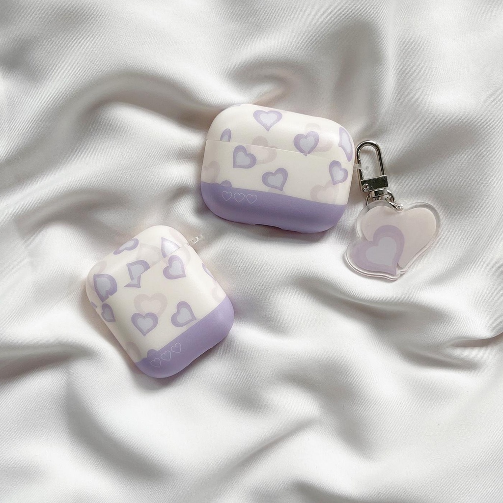 Vỏ Bảo Vệ Hộp Sạc Tai Nghe AirPods 1 2 pro 3 2021 gen3 Bluetooth Không Dây Chất Liệu Silicon Tpu Mềm Trái Tim Tím Hồng Phối Mặt Móc