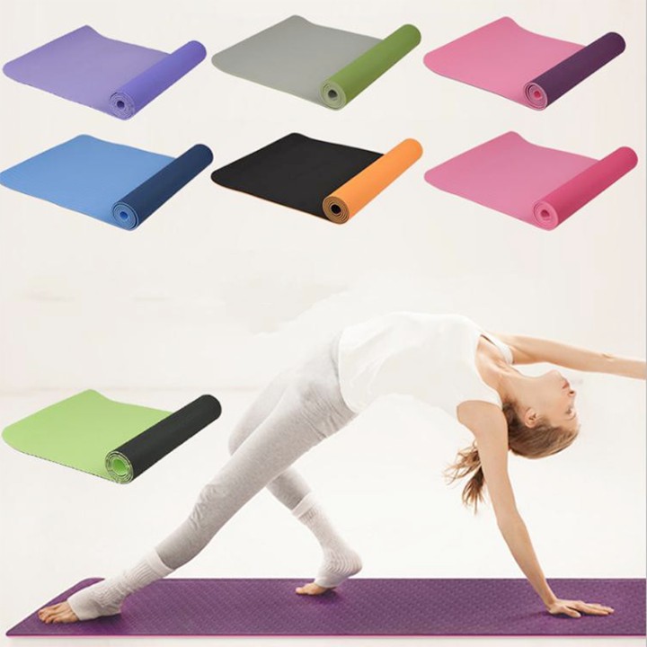 Thảm tập yoga mat gym TPE tập gym thể dục thể thao chống trơn trượt 2 lớp 6mm có tặng kèm túi đựng vuivui