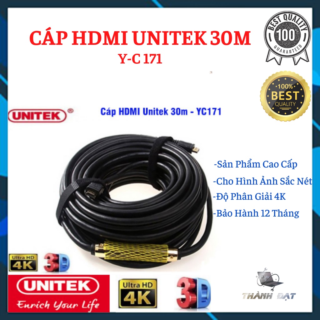 Cáp HDMI Unitek 30m Y-C171 - hỗ trợ 4K Ultra HD và 3D, Có IC Khuếch đại tín hiệu