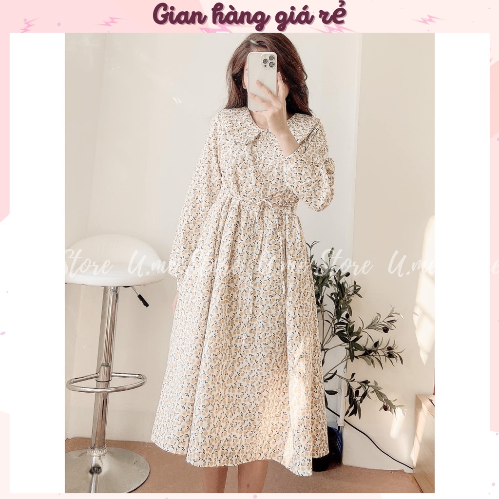 Đầm Váy Babydoll hoa nhí dáng dài nhung lì vintage phong cách Hàn Quốc Váy hoa nhí nàng thơ