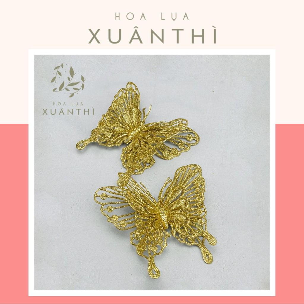 (Sỉ 50sp) Hoa kim tuyến hoa lụa Xuân Thì - nhũ bướm kim tuyến màu vàng size 12cm - KT05