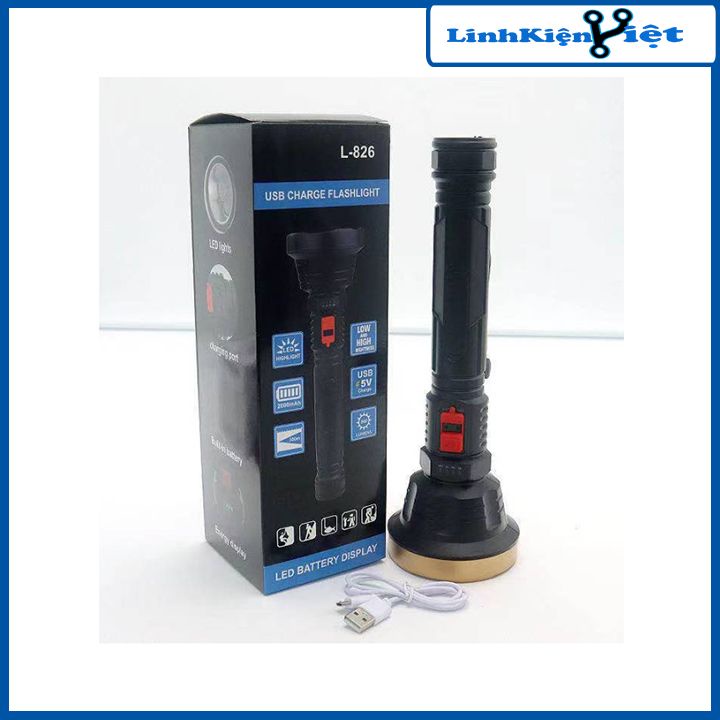 Đèn pin P700 công suất 10W pin 18650 cáp sạc USB chống nước siêu sáng làm đèn cắm trại, chiếu sáng