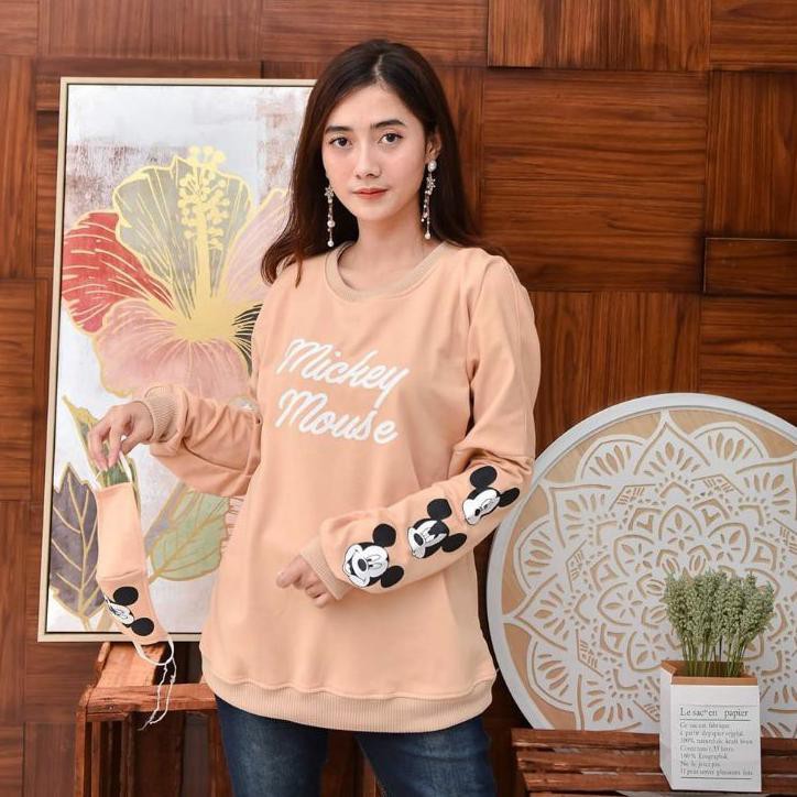 Áo Sweater In Chữ Oblong / Mickey Thời Trang Cho Nữ (Shopee.Id40)