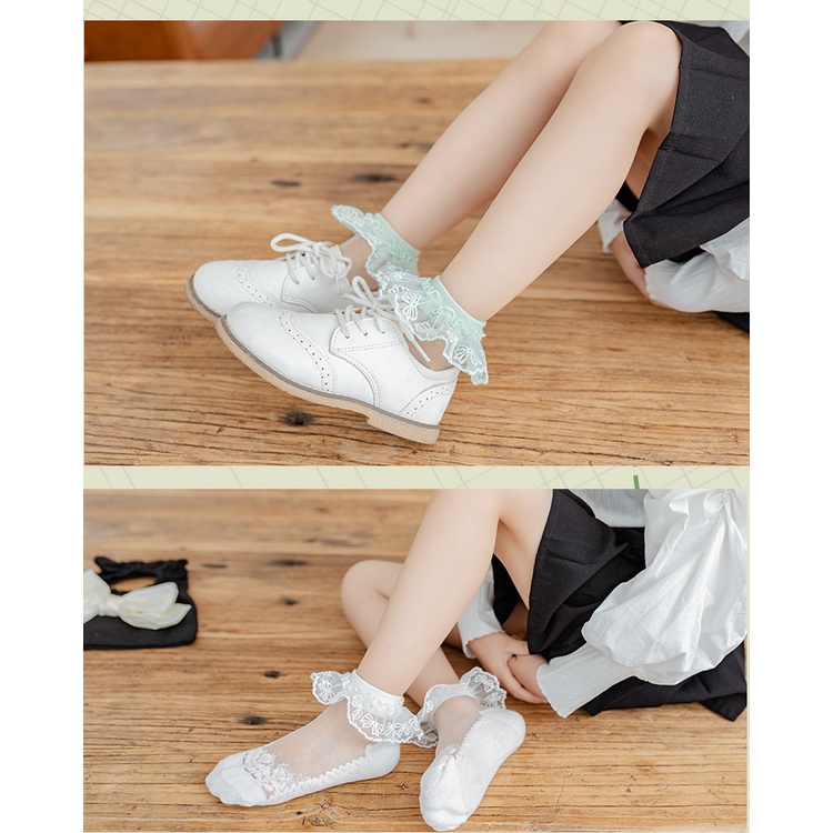 Vớ Công Chúa Chất Liệu Lụa Lạnh Phối Ren Màu Trắng Trong Suốt Cho Bé Gái Từ 1-10 Tuổi