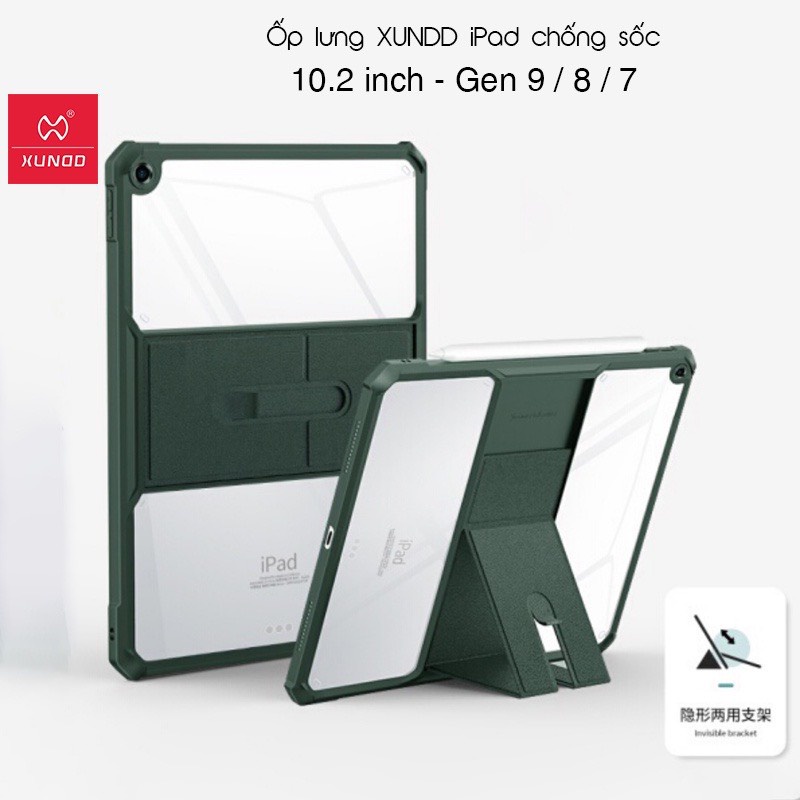 Ốp lưng XUNDD iPad 10.2 inch / iPad Gen 9 / 8 / 7 (Beatle Stand Series) Chống shock, Mặt lưng trong, Viền TPU - Đen