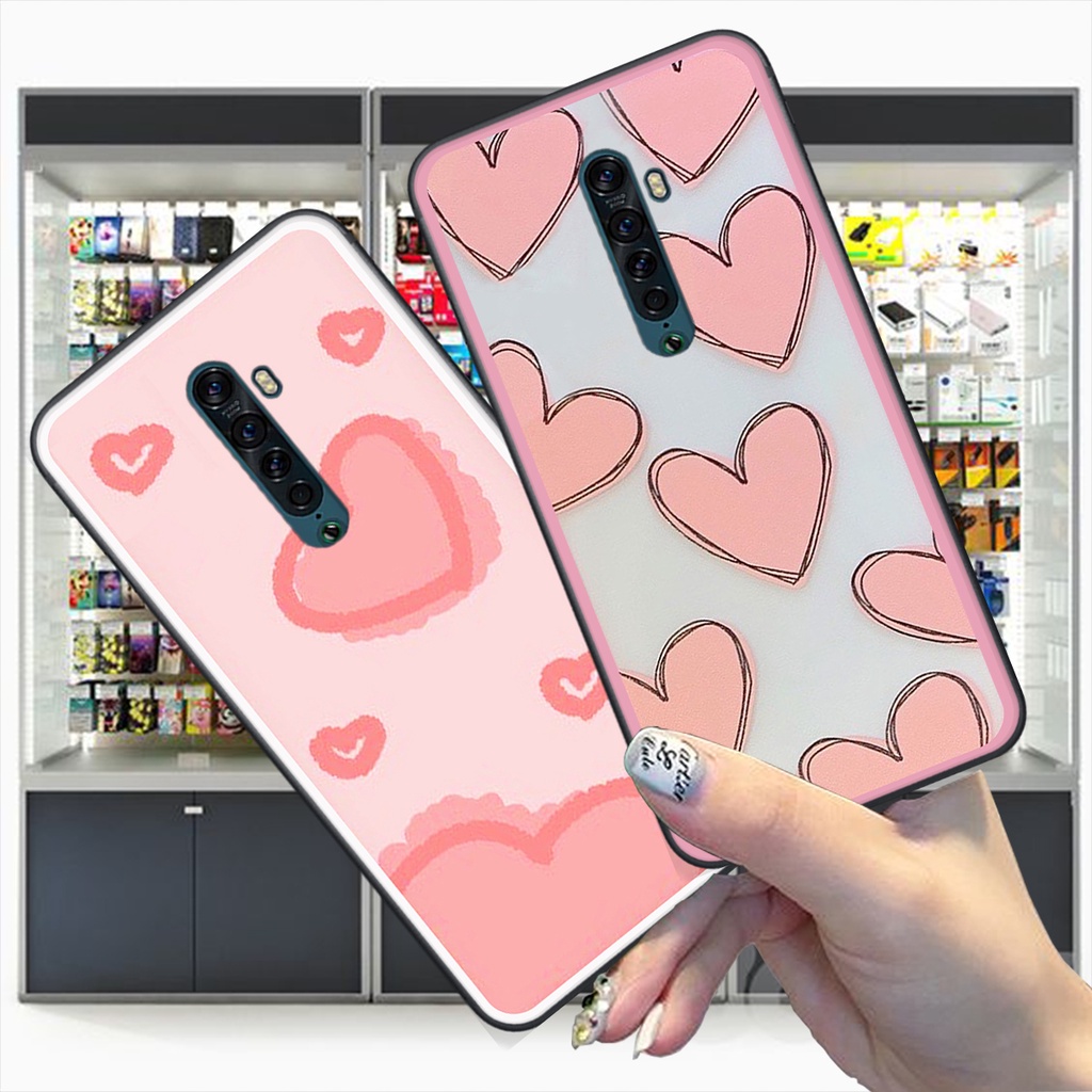 Ốp Oppo Reno 2 / Reno 2F in hình trái tim caro đen trắng , hồng cute xinh xắn dễ thương