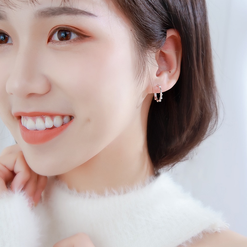 Bông tai tròn gai bạc ý 925 khuyên nam nữ thời trang