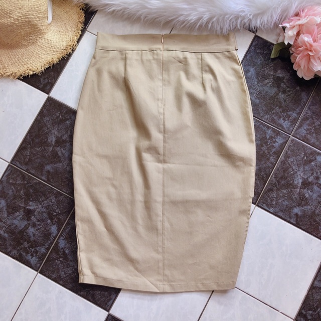 Chân váy nữ kaki co dãn xẻ tà kèm belt | BigBuy360 - bigbuy360.vn