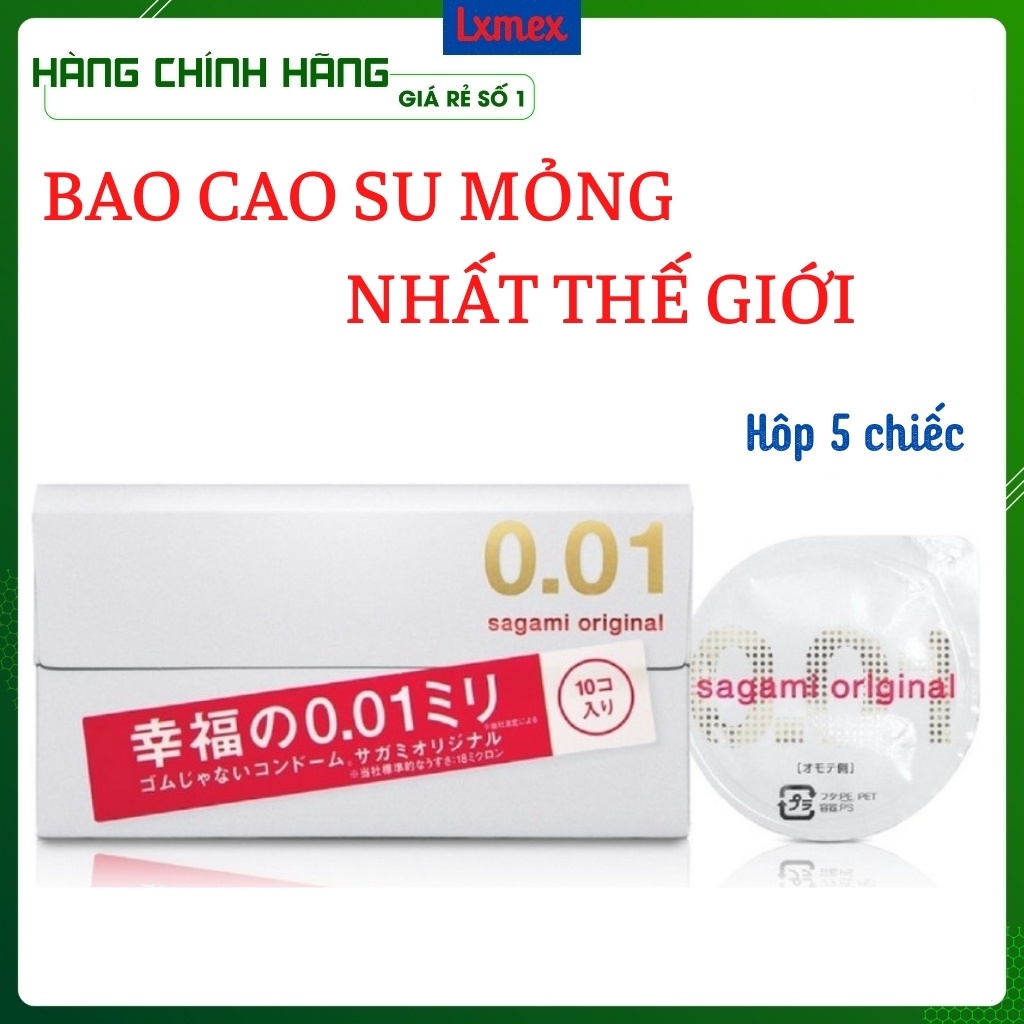 Bao cao su Sagami 001 - Siêu mỏng - Non Latex - Hộp 5 chiếc