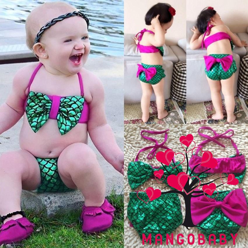 Bộ Đồ Bơi Bikini Họa Tiết Nàng Tiên Cá Xinh Xắn Cho Bé Gái 8 Tuổi