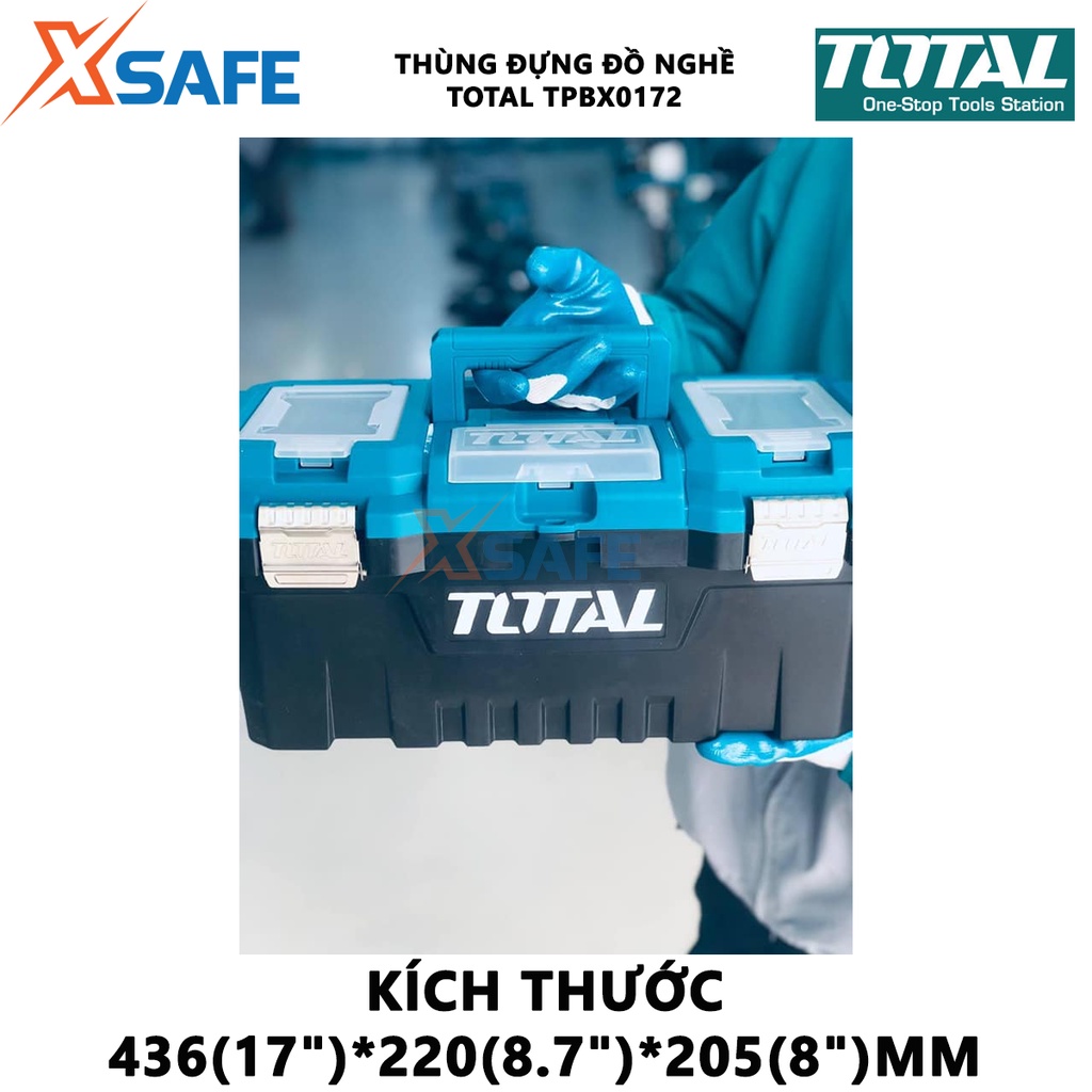 Hộp đựng đồ nghề TOTAL TPBX0172 Thùng đồ nghề khóa kim loại tải trọng tối đa 15kg, chất liệu nhựa PP cứng cáp, bền bỉ